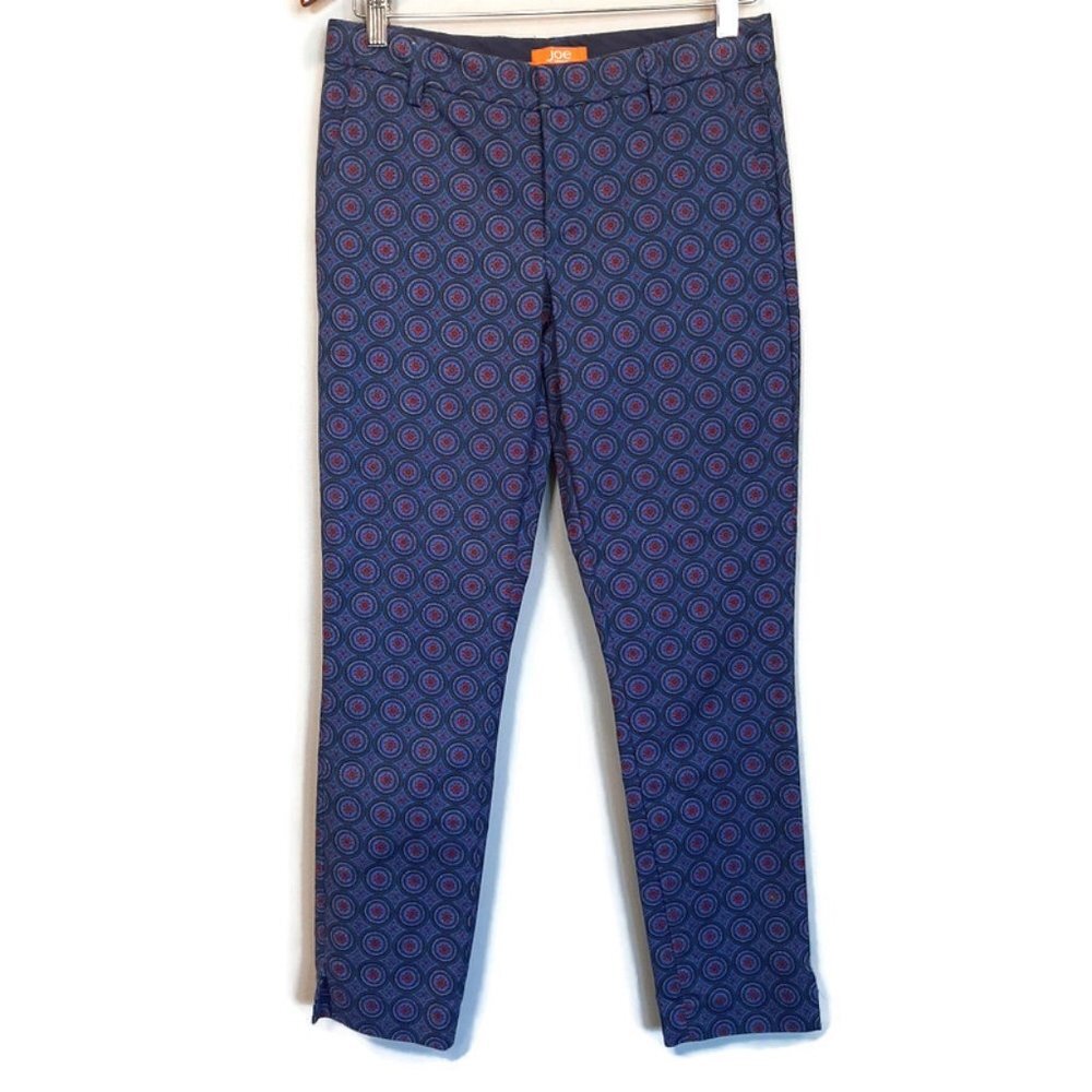 Joe Fresh Geometric Print Ankle Pants Cropped Womens Size 2 Blue Trousers